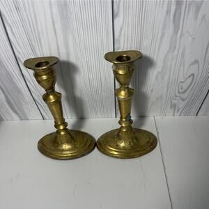 VTG  Set of 2 Brass 8 inch Style Candle Sticks Onlong Base